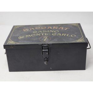 Vintage Baccarat Casino de Monte Carlo 7 Tin Box Handles & Lock Black‎ Gold